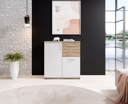 Kommode - B ca. 80 cm, Eiche Evoke Nachbildung, Weiß