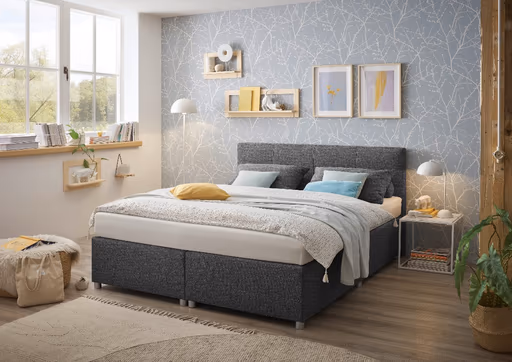 Boxspringbett - Liegefläche ca. 180x200 cm, Stoff, Anthrazit