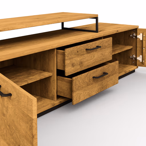 Wohnwand Savannah - inkl. Beleuchtung, Wildeiche massiv, natur geölt