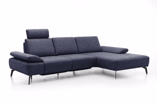 Ecksofa Theodor - 2-Sitzer mit Longchair rechts, Armlehne/Sitztiefe verstellbar, Stoff, Dunkelblau