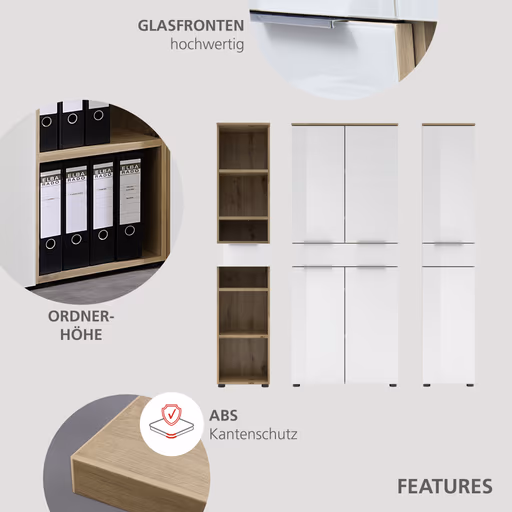 Büroregal - B ca. 40 cm, Artisan Eiche Nachbildung, Weiß
