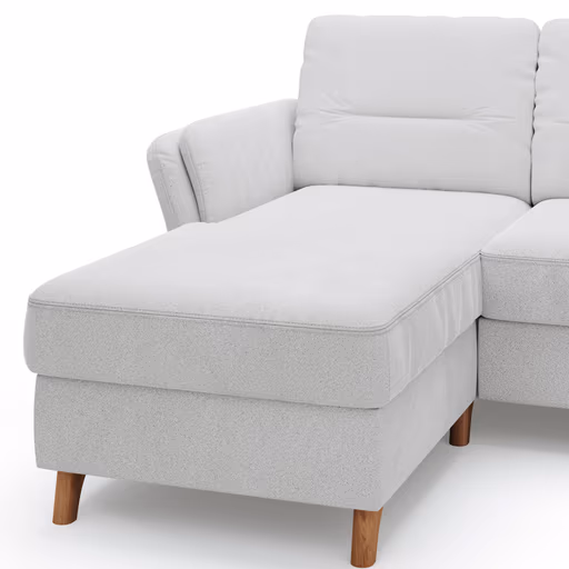 Ecksofa Vayra - Longchair links mit 2,5-Sitzer rechts, inkl. Relaxfunktion (motorisch) und Kopfstütze verstellbar (manuell), Stoff, Offwhite
