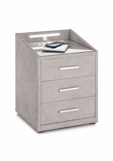 Nachttisch- Beige, mit Glasplatte, inkl. Beleuchtung