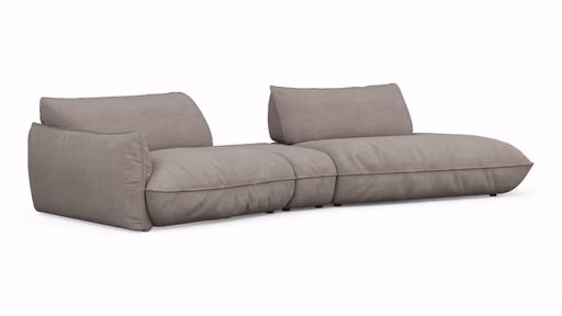 Trapezsofa Fluffy - 2-Sitzer mit Trapezelement und Abschlussteil inkl. Rückenlehne verstellbar, Stoff, Taupe