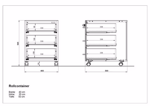 Rollcontainer GWEN - B/H/T ca. 40x55x50 cm, Weiß 
