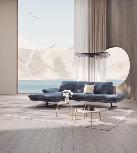 Ecksofa Hubertus - Longchair links mit 2-Sitzer, Rückenlehne/Armlehne verstellbar, Stoff, Blau