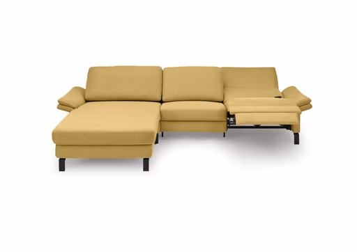 Ecksofa CALM PREMIUM 2.0 - Longchair links mit 3-Sitzer, Relaxfunktion motorisch, Armlehne verstellbar, Stoff, Kurkuma