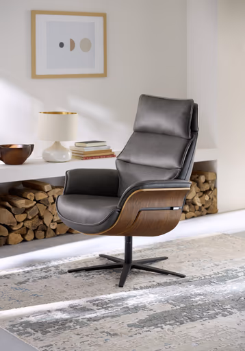 Relaxsessel Perano - Drehbar, Nussbaum, Leder, Anthrazit