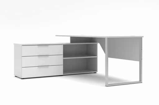 Winkelschreibtisch - LB ca. 180x160 cm, Weiß, Silberfarben