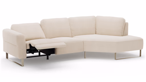 Ecksofa Leona - 2,5-Sitzer mit Ecke rechts inkl. Relaxfunktion motorisch, Stoff, Creme 