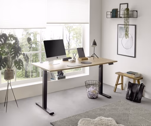 Schreibtisch - höhenverstellbar, LB ca. 160x77 cm, Artisan Eiche Nachbildung, Schwarz