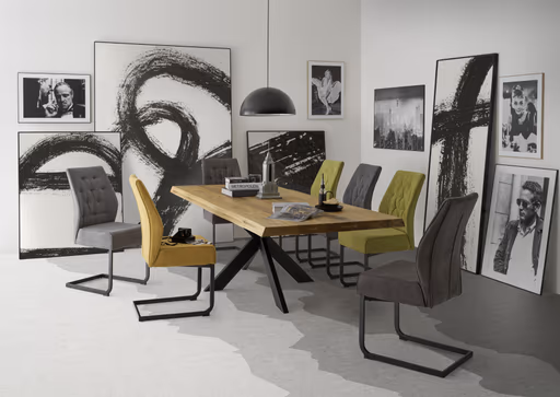 Esstisch - LB ca. 240x100 cm, Wildeiche massiv geölt, Baumkante, Schwarz