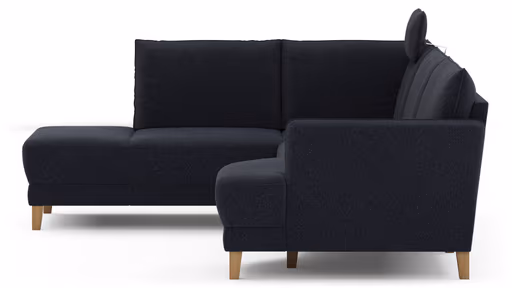 Sofa Stamford - inkl. Armlehne verstellbar und Kopfstütze, Ecksofa 2-sitzig und Abschlusshocker links mit 3,5-Sitzer, Bogen rechts, Stoff, Dunkelblau