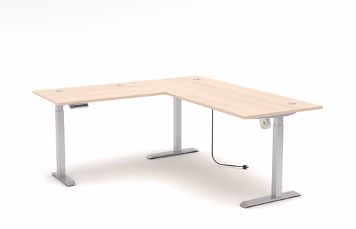 Winkelschreibtisch - höhenverstellbar, LB ca. 185x177 cm, Riva Eiche Nachbildung, Silberfarben