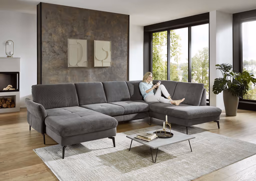 Wohnlandschaft - Longchair links mit 2,5-Sitzer und Ecke rechts, Stoff Anthrazit