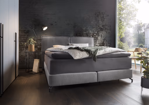 Boxspringbett Alpin - Liegefläche ca. 180x200 cm, Stoff, Grau