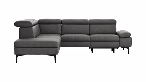Ecksofa Felipa - Ecke links mit 2,5-Sitzer inkl. Armlehne verstellbar und Rückenlehne/Sitztiefe verstellbar (motorisch), Leder, Grau