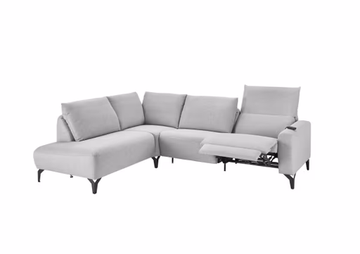 Ecksofa - Ecke links mit 3-Sitzer, Rückenlehne verstellbar, Stoff, Hellgrau