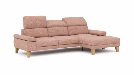 Ecksofa Hudson - 2,5-Sitzer mit Longchair rechts inkl. Kopfteil verstellbar, Stoff, Kupfer