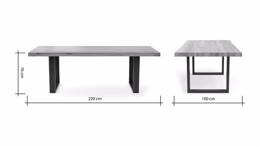 Esstisch Clifton - LB ca. 220x100 cm, Wildeiche massiv, Schwarz verfüllt