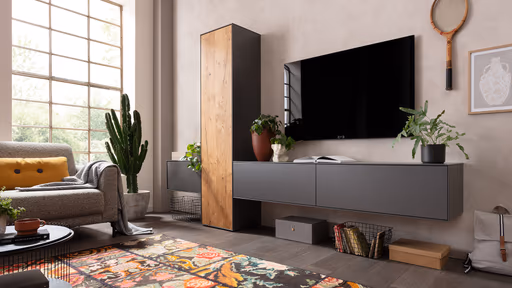 Wohnwand Medio -  Melamin, Schiefergrau