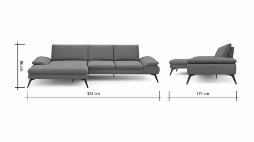 Ecksofa Collina - Longchair links, 2,5-Sitzer inkl. Sitztiefen- u. Armlehehnenverstellung, Stoff, Dunkelgrau