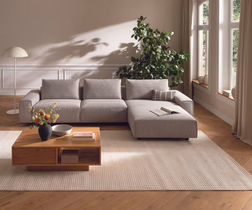 Ecksofa Serava - 2,5-Sitzer mit Longchair rechts, inkl. Relaxfunktion, Stoff, Grau