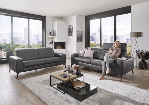 Sofa - 3-Sitzer, Kopfteil verstellbar, Stoff, Graphit