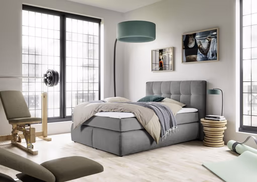 Boxspringbett JANAH- Liegefläche ca. 140x200 cm, Stoff, Grau