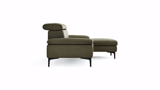 Ecksofa Felipa - 2,5-Sitzer mit Longchair rechts inkl. Kopfteil verstellbar, Leder, Olive