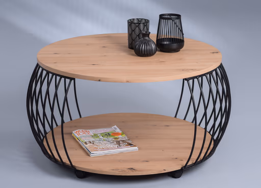 Couchtisch - Ø/H ca. 80x47 cm, Artisan Eiche Nachbildung, Schwarz