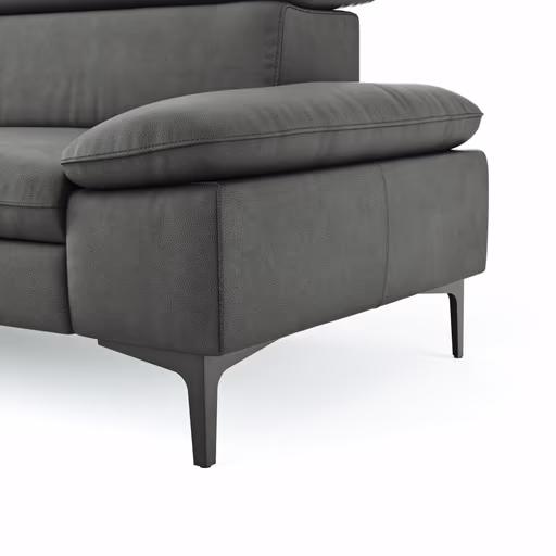 Ecksofa Felipa - Ecke links mit 2,5-Sitzer inkl. Kopfteil verstellbar, Leder, Grau