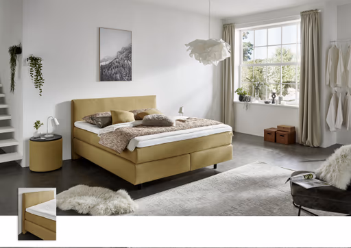 Boxspringbett - Liegefläche ca. 180x200 cm, Stoff, Curry