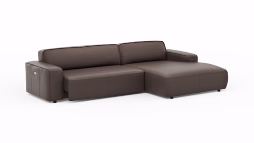 Ecksofa Denver - 2,5-Sitzer mit Longchair rechts, groß, inkl. Sitzvorzug (motorisch), Leder, Mocca