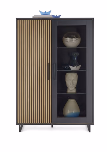 Vitrine- Eiche Dekor, Schwarz, Glas