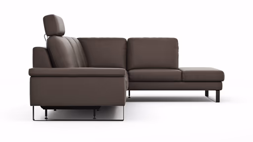 Ecksofa Enna - 3-Sitzer mit Ecke rechts inkl. motorischer Relaxfunktion, Leder, Mocca