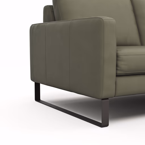 Sofa Enna - 2,5-Sitzer, Armlehne A, Leder, Olive, Kufe, Schwarz