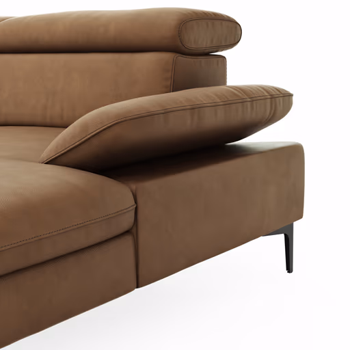 Ecksofa Felipa - 2,5-Sitzer mit Longchair rechts inkl. Armlehne verstellbar und Rückenlehne/Sitztiefe verstellbar (motorisch), Leder, Cognac