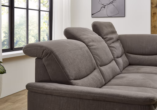 Ecksofa - 2,5-Sitzer mit Ecke rechts, Kopfteil verstellbar, Flachgewebe, Mandel