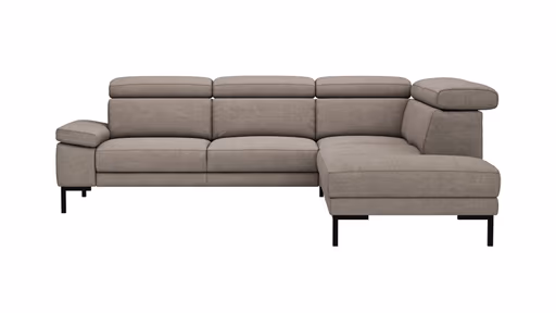 Ecksofa Hudson - 2,5-Sitzer mit Ecke rechts, inkl. Kopfteil verstellbar, Stoff, Khaki