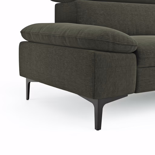 Ecksofa Felipa - 2,5-Sitzer mit Longchair rechts inkl. Kopfteil verstellbar, Stoff, Dunkelgrün