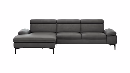 Ecksofa Felipa - Longchair links mit 2,5-Sitzer inkl. Kopfteil verstellbar, Leder, Grau