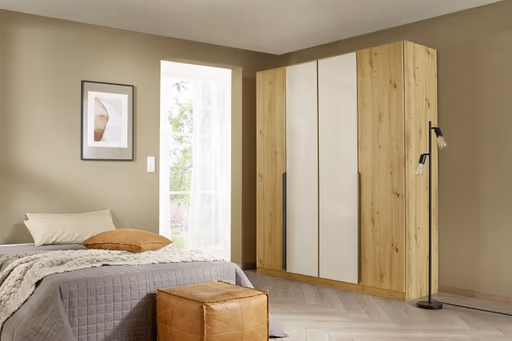 Drehtürenschrank ROMAN SPIN- B ca. 181 cm, Eiche Dekor, Glas, Champagner