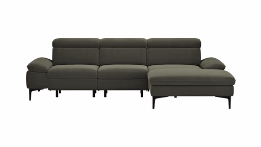Ecksofa Felipa - 2,5-Sitzer mit Longchair rechts inkl. Armlehne verstellbar und Rückenlehne/Sitztiefe verstellbar (motorisch), Stoff, Dunkelgrün
