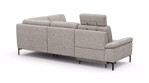 Ecksofa Matero - 2-Sitzer mit Ecke rechts inkl. Relaxfunktion motorisch und Sitzvorzug, Stoff, Graubeige