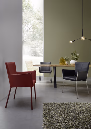 Armlehnstuhl 4900 - Leder, Rot, Innenliegendes Gestell, Edelstahl