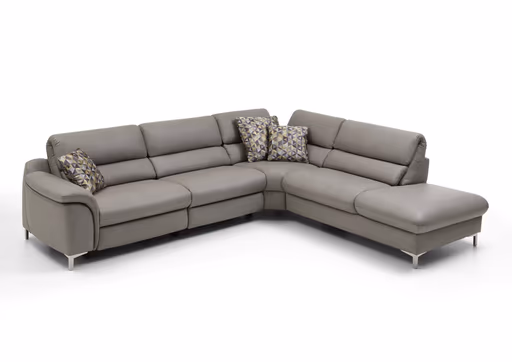 Ecksofa - 2,5-Sitzer mit Ecke rechts, Kopfteil verstellbar, Leder, Granit