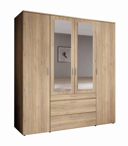 Drehtürenschrank- B ca. 180 cm, Eiche Dekor, Spiegel