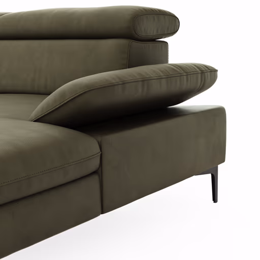 Ecksofa Felipa - 2,5-Sitzer mit Longchair rechts inkl. Armlehne verstellbar und Rückenlehne/Sitztiefe verstellbar (motorisch), Leder, Olive