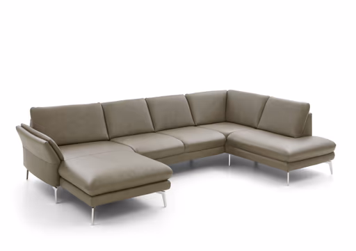 Wohnlandschaft - Longchair links mit 2,5-Sitzer und Ecke rechts, Leder, Dunkelgrau